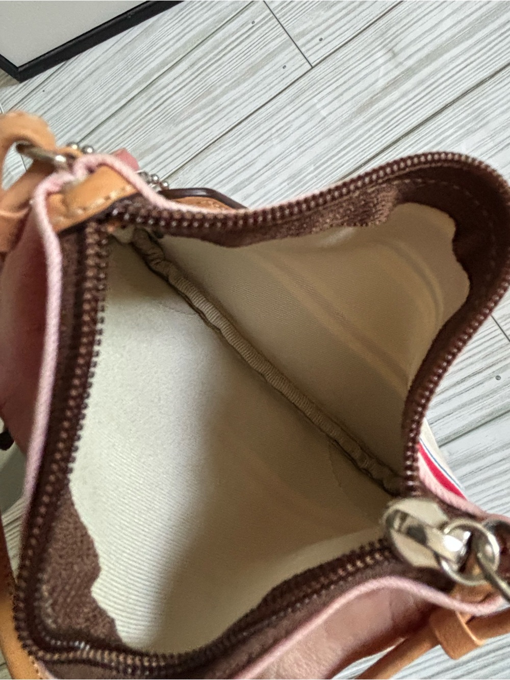 Coach Pink Red Blue Striped Canvas Wristlet - Picture 6 of 6